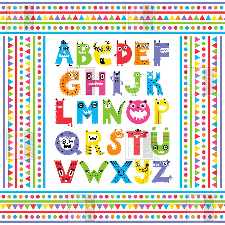 Deny Designs Andi Bird Alphabet Monsters Shower Curtain, 69 x 72