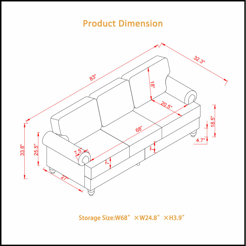 Canapé 3 places moderne et classique avec clous, durable et élégant pour un usage quotidien, Beige