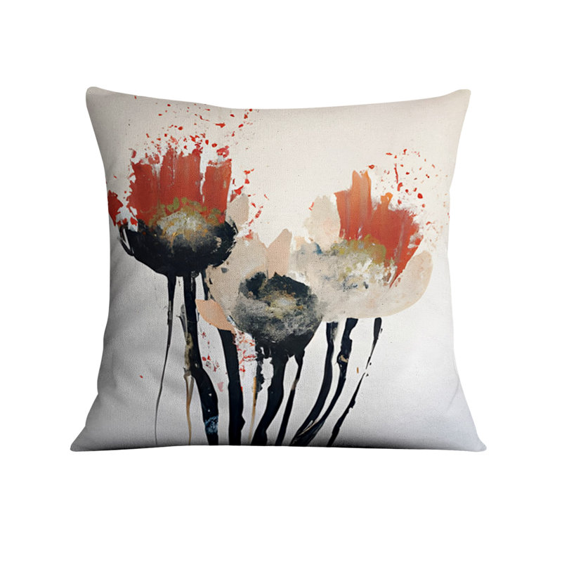 Coussin décoratif avec insert, Motif floral noir / blanc / rouge 3, H 20 po x l 20 po