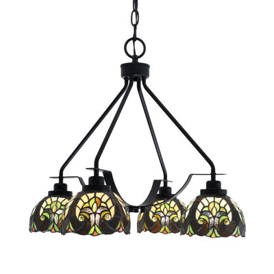Odyssey Downlight 4 Light Chandelier Shown In Matte Black Finish With 7" Art Glass