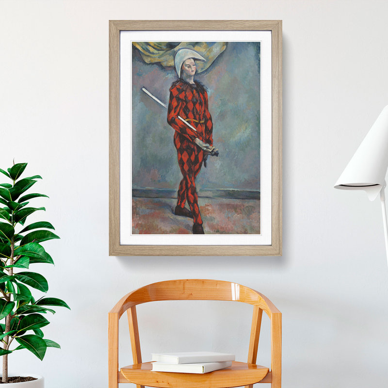 Harlequin by Paul Cezanne - Picture Frame Painting, 90cm H x 65cm W x 2cm D, Oak Framed