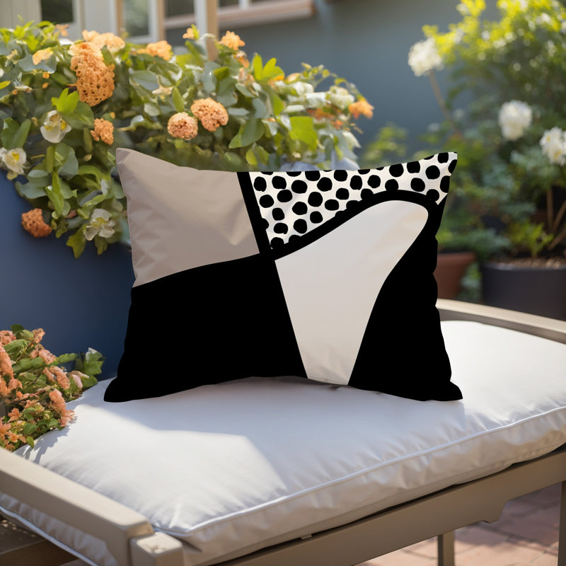 Coussin lombaire réversible intérieur / extérieur Jai Abstract, H 14 po x l 20 po, Noir, noir, noir, noir