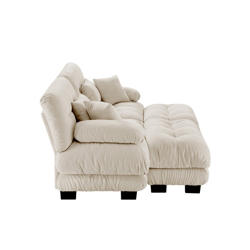 Canapé-lit Cloud Couch pour le salon, canapé 2 places en chenille avec coussins lombaires et coussins décoratifs, canapé rembourré à accoudoirs larges avec repose-pieds