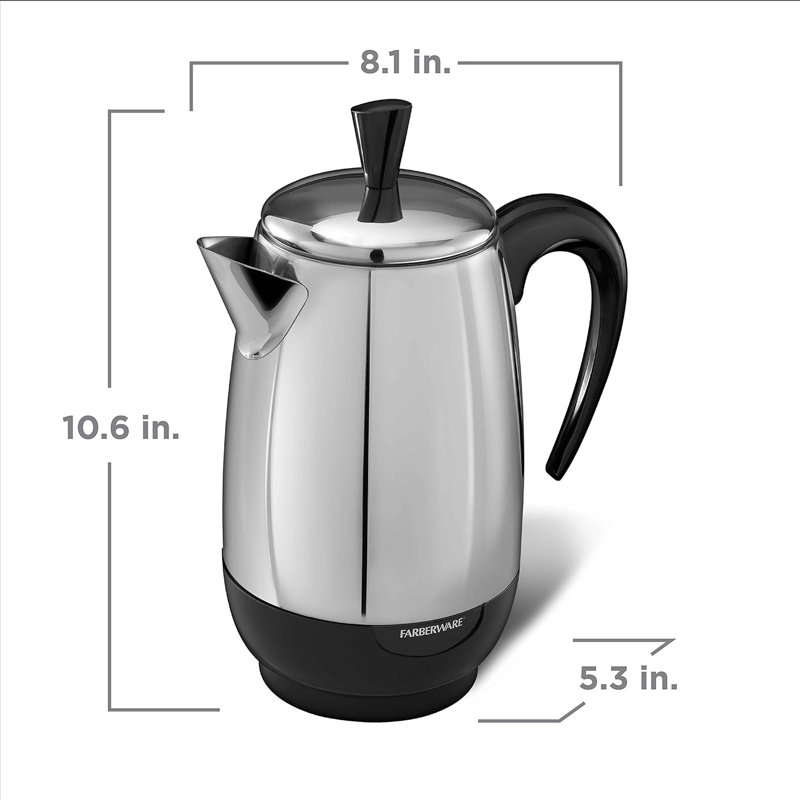 Percolateur noir 8 tasses Farberware, acier inoxydable, FCP280
