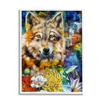 Loup avec fleurs abstraites, estampe numérique par Linda McClure