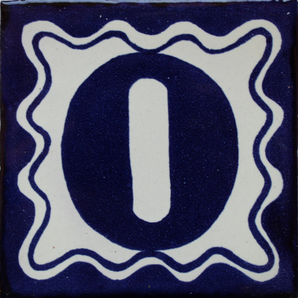4.2" x 4.2" 3pcs TalaMex Blue Talavera Tile Number Zero