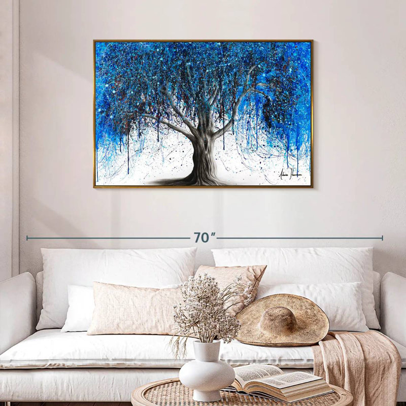 Arbre bleu au clair de lune, Cadre flottant doré, 43 po x 29 po