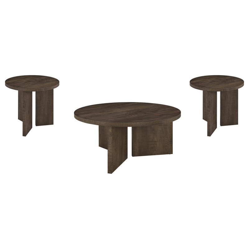 Ensemble de table basse et de table ronde 3 pièces Harout, Mangue rustique foncé, 3 pièces: 2 tables de bout, table basse