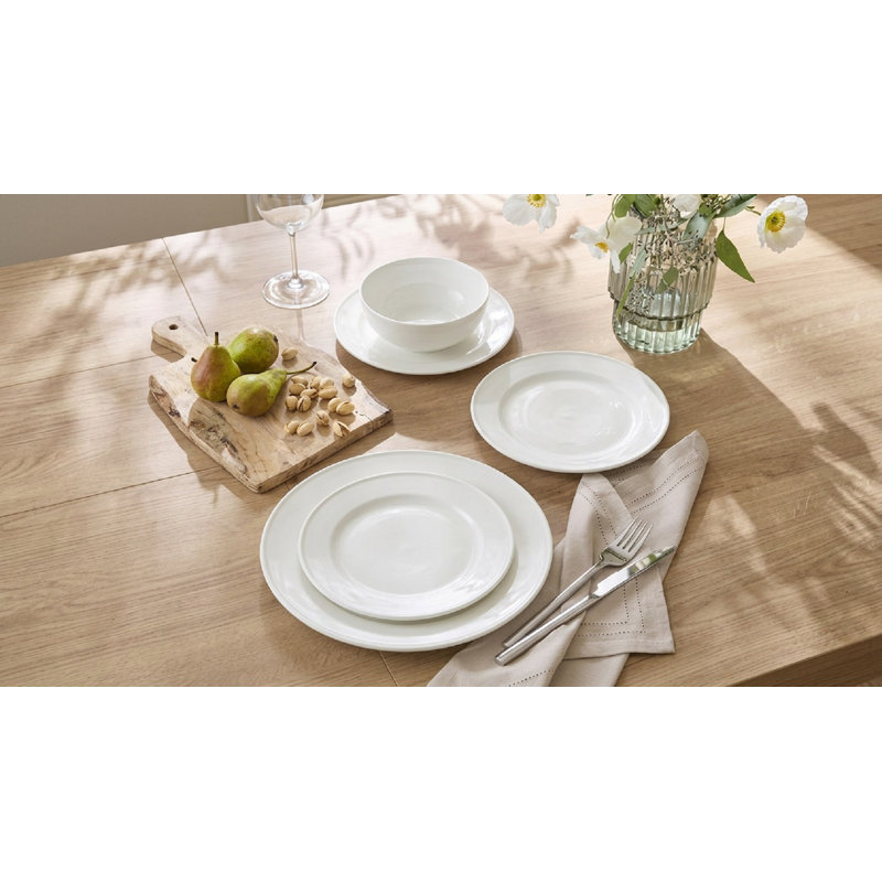 Waterside Atelier Porcelain Dining Set, 12 Piece Contemporary White Tableware Set for 4