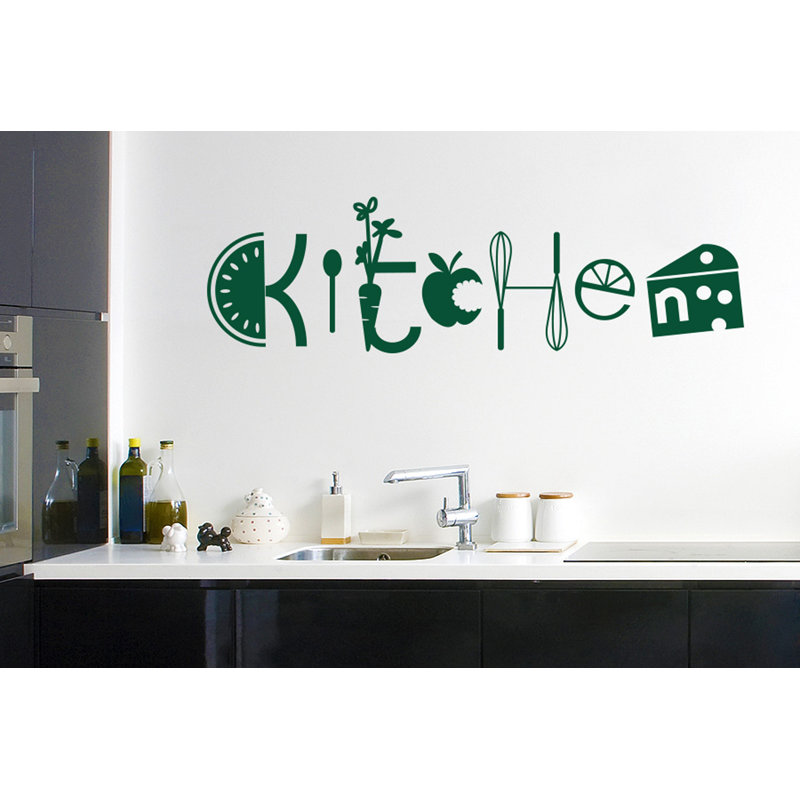 Assorted Kitchen Sign Wall Sticker, Dark Green, Large