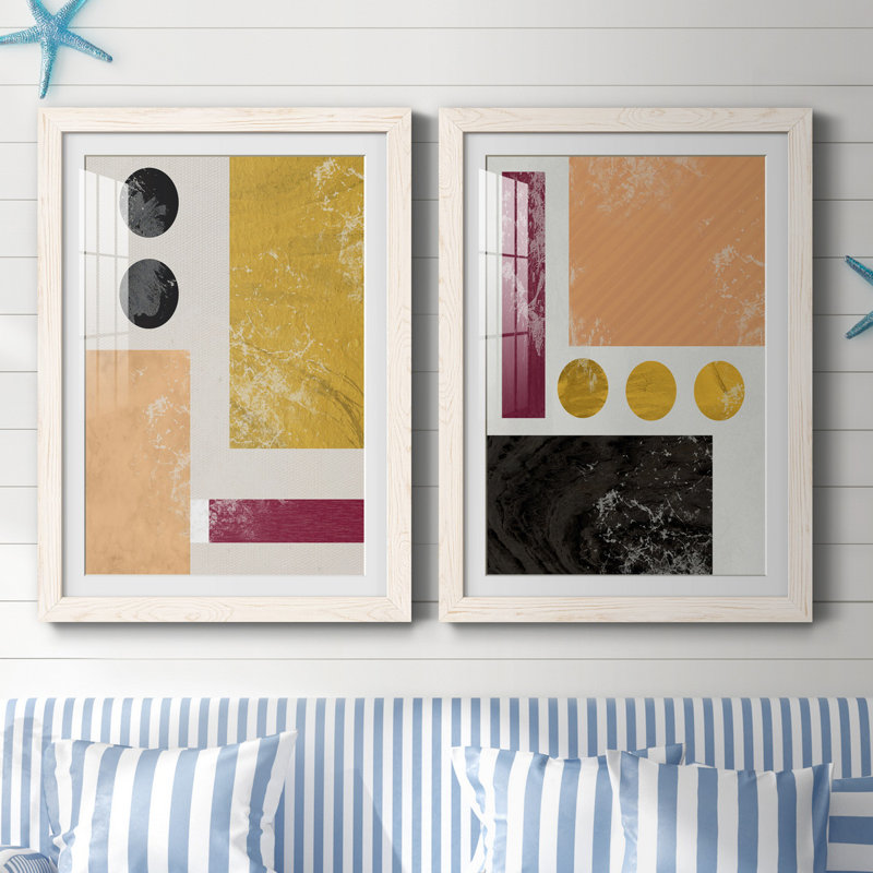 Essie Abstract I - Ensemble de 2 reproductions d'art, Papier encadré blanc, Blanc, H 31,5 po x l 47 po x P 1,5 po