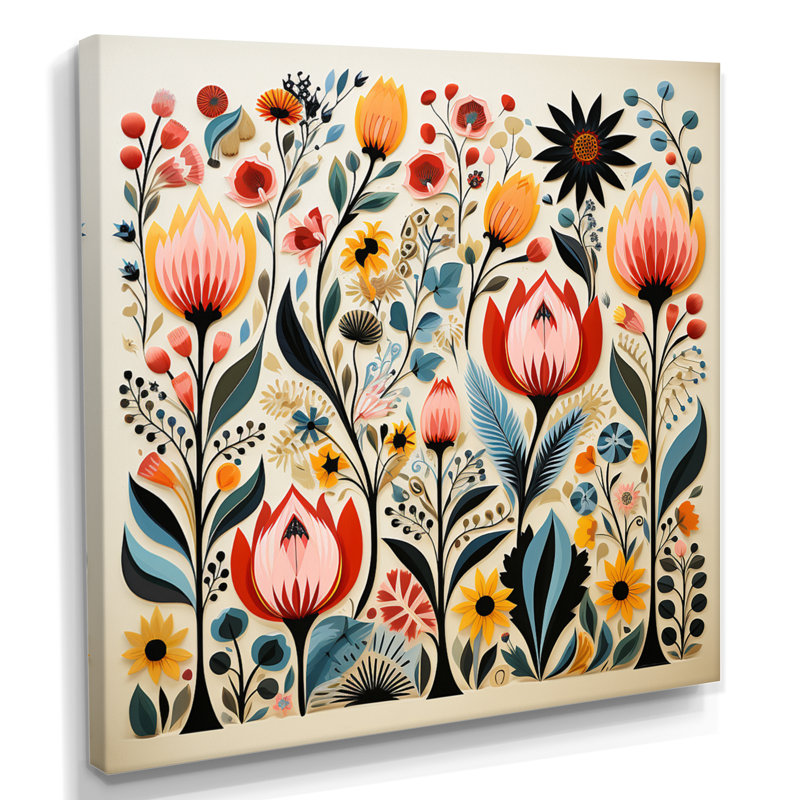 «Retro Vibrant Spring Flowers I - Wildflowers», reproduction d'art murale, Toile tendue, H 36 po x l 36 po x P 1,5 po