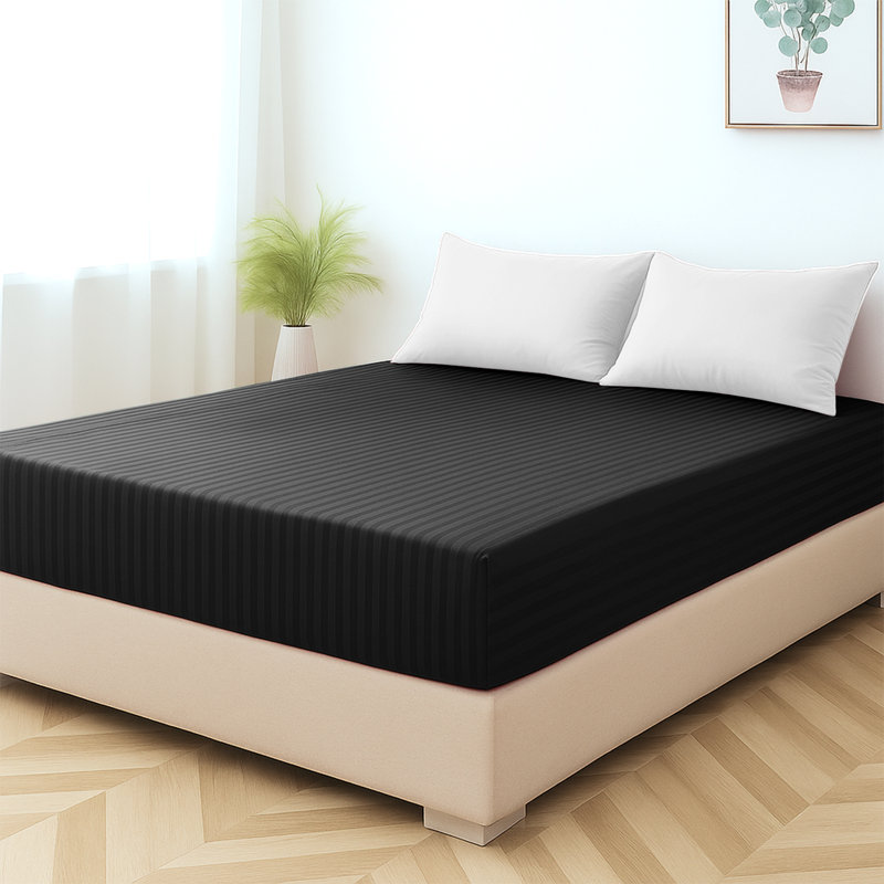 Shaneca Microfiber Striped Fitted Sheet - Ultra-Soft, Fade-Resistant, Deep Pocket Fit, Black, Single (3')