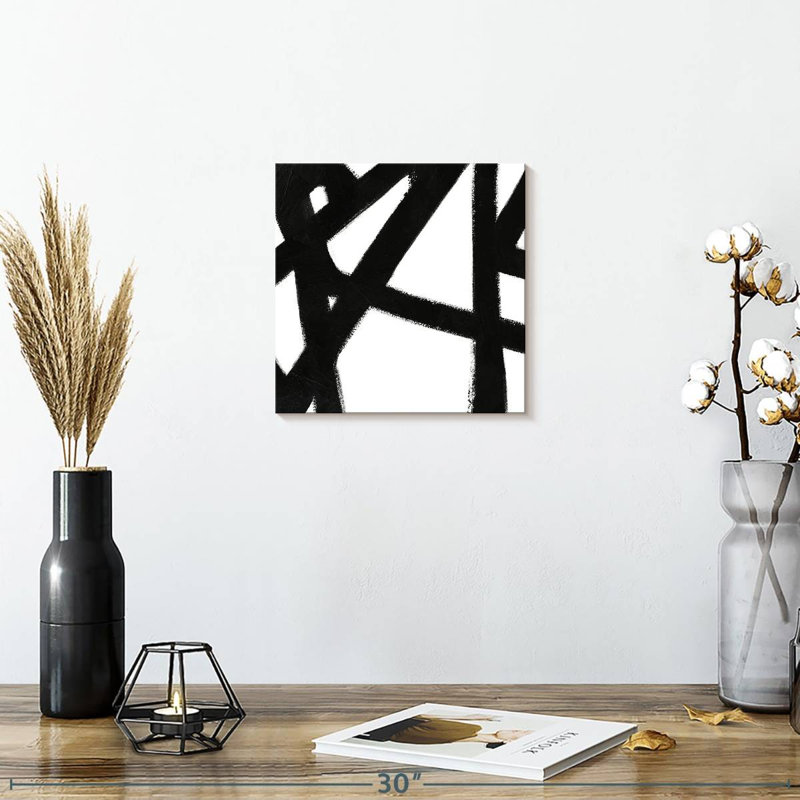 Encre noire stries IV sur toile, H 10 po x l 10 po x P 1,25 po