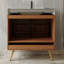 Meuble-lavabo autoportant de style Mid-Century avec comptoir en faux marbre et lavabo en céramique, armoire de rangement à double porte, bois d'ingénierie imperméable, pieds dorés-133039636