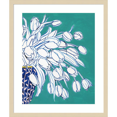 «Turquoise Tulip Bouquet II» par Grace Popp, impression sur bois encadrée
