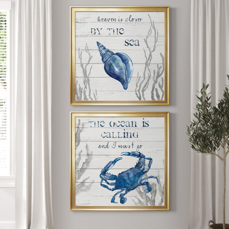 " By The Sea " 2 - Pieces, 34.5" H x 34.5" W x 1" D, Gold Framed Canvas, No Mat