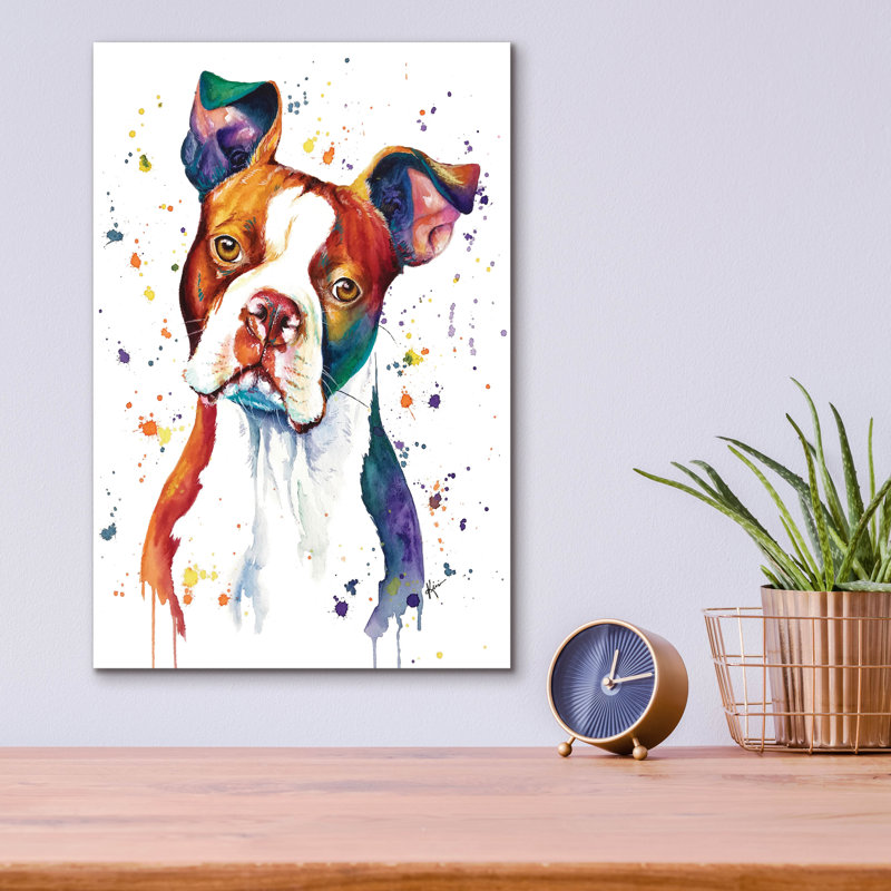 Art mural en verre Red Barrel Studio «Rainbow Dogs Red Boston Terrier» par Lindsay Kivi, H 16 po x l 12 po x P 0,13 cm