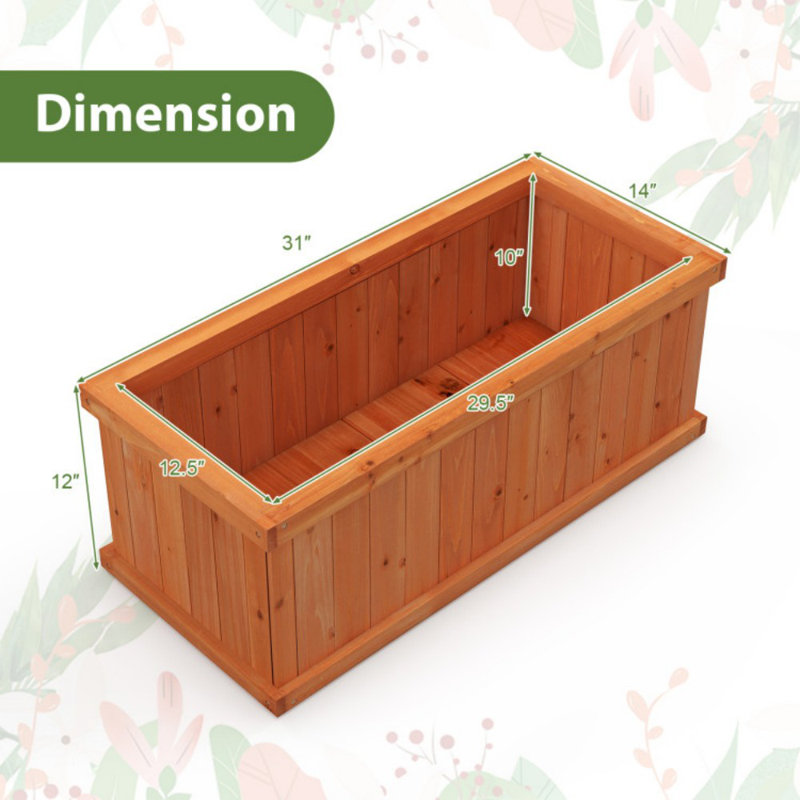 Boîte à fleurs rectangulaire en bois de sapin avec trous de drainage Arlmont & Co.
