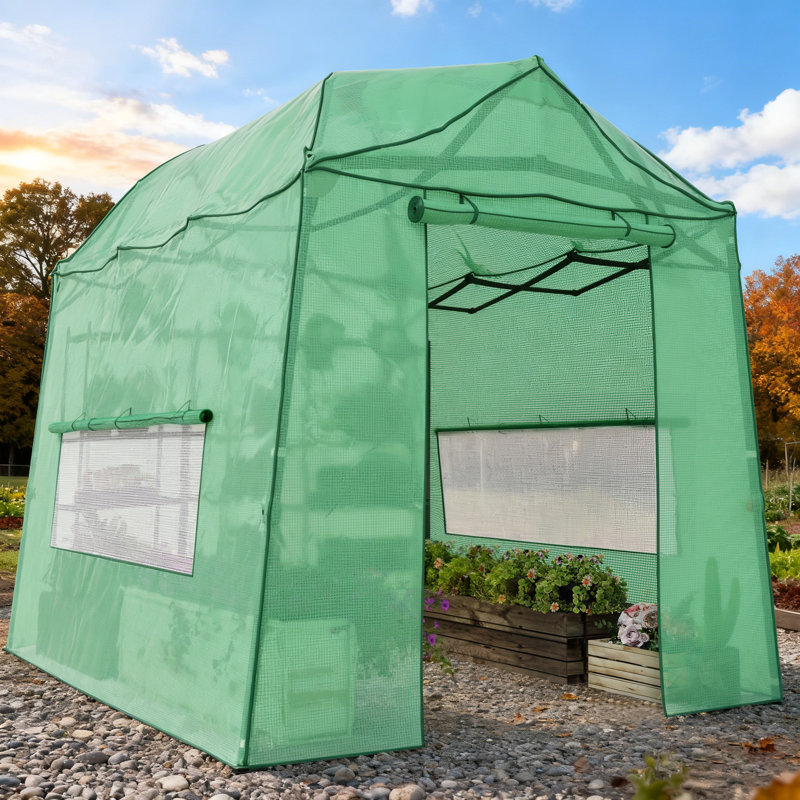8.5x7x7 ft. Portable Walk-In Garden Greenhouse with Adjustable Height Steel Frame, Zipper Door & Ventilated Windows – Durable PE Outdoor Greenhouse