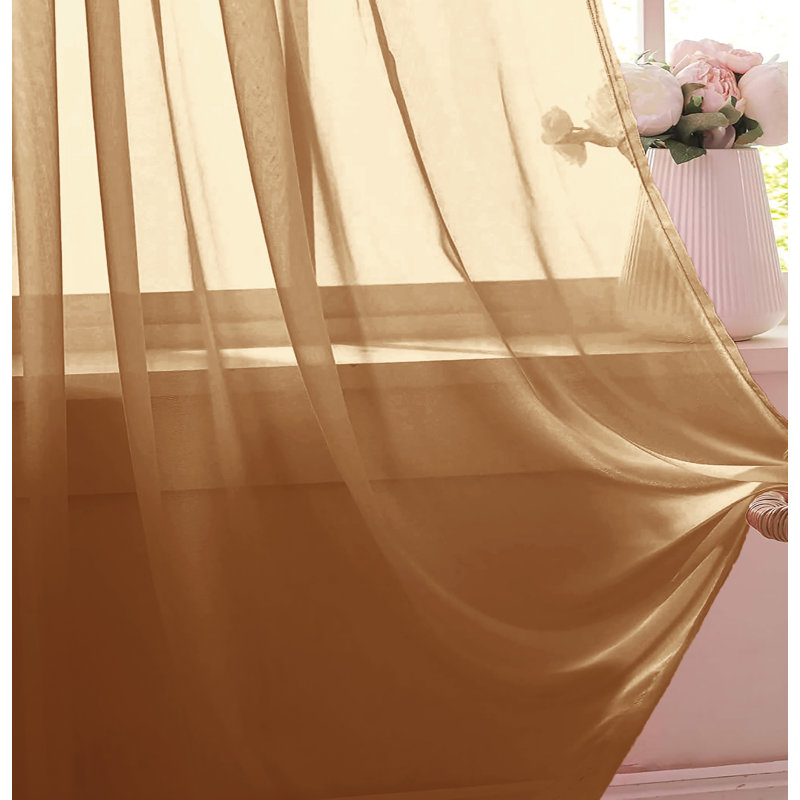 Sheer Window Rod Pocket Curtain Set 84" Inches Long (2 Panels), Gold