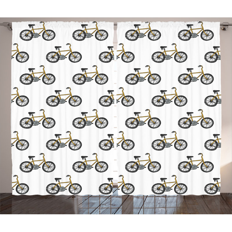 Bicycle Abstract Semi-Sheer Rod Pocket Curtain Panels, 54" x 108"