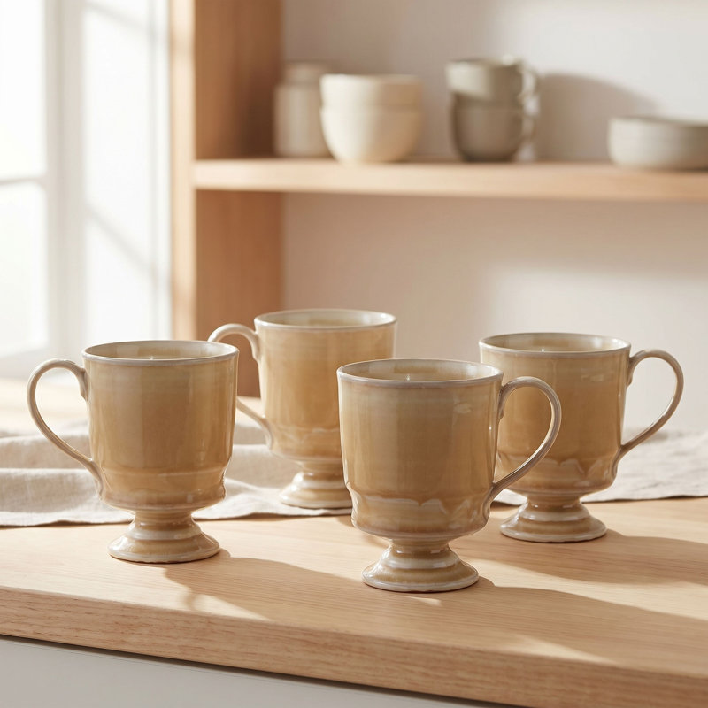 Tasse à pieds en grès brun clair