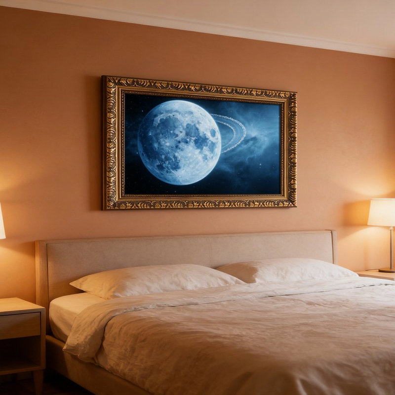 Cadre mural vintage orné de Blue Moon Space Ring – Cadre décoratif doré pour œuvres d'art., L 12 po x l 18 po