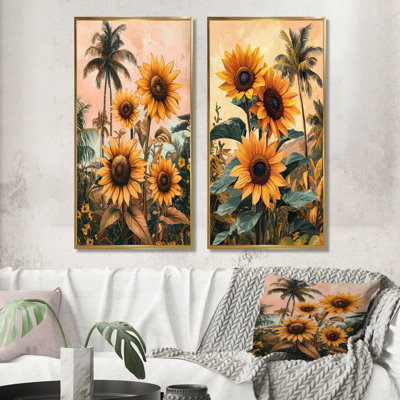Tournesols tropicaux champ dans le sud I - Art mural floral 2 pièces