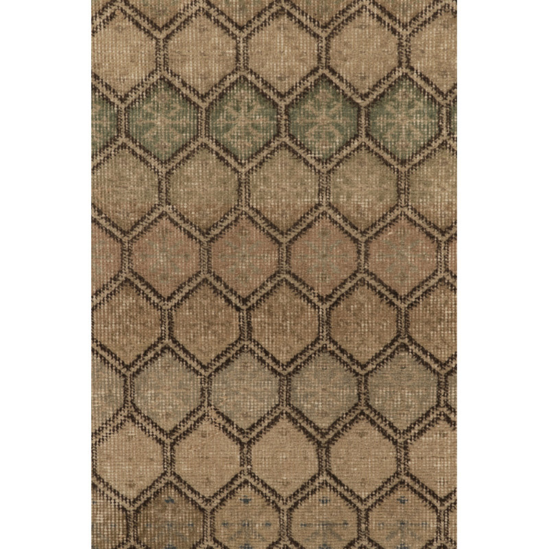 Vintage Distressed Runner Rug, Beige-Brown Geometric Pattern - Rug & Kilim