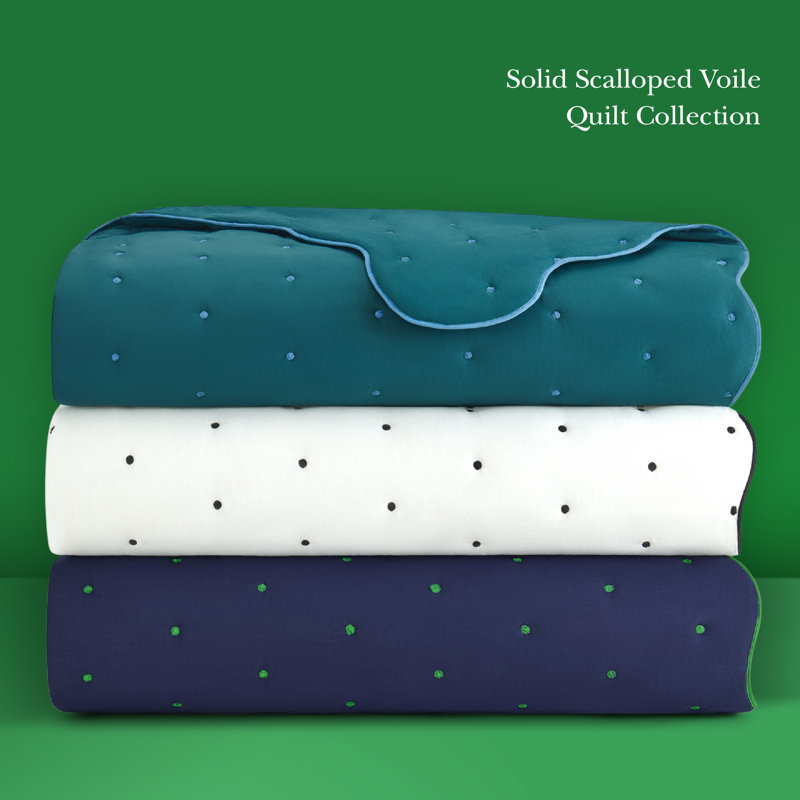 kate spade new york Scalloped Edge Euro Sham, 26" x 26" Single 100% Cotton Decorative Pillow Cover, Navy, Navy Polka Dots
