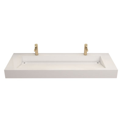 Lavabo de salle de bain vasque rectangulaire en pierre blanche avec trop-plein Akeya