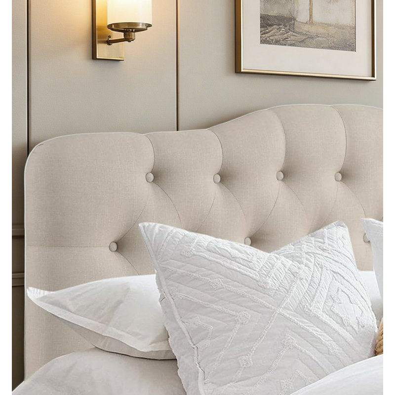 Linen Upholstered Headboard-Modern-Adjustable Height-Button Tufting, Beige, Queen