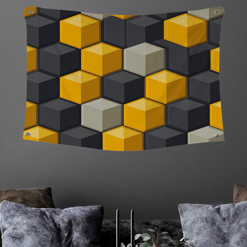 Tapisserie murale Hexagons - Décoration murale géométrique, H 88 po x l 104 po
