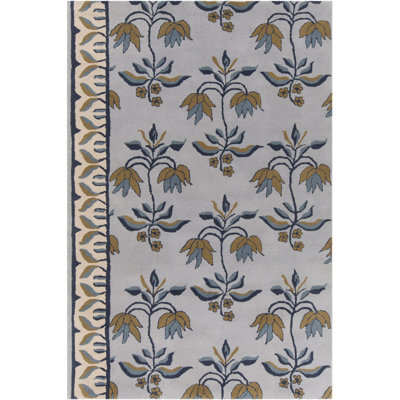 Ailey Authentic Hand-Tufted Handmade Blue, Gold, Slate Blue & Ivory Transitional Floral Wool Area Rug	