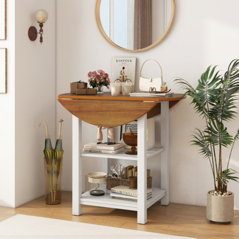 Table de salle à manger pliante ronde à abattants avec 2 tablettes pour petits espaces