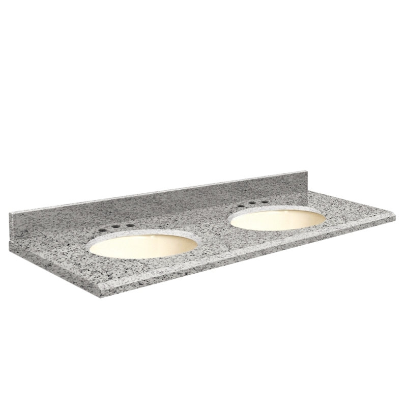 Plateau de salle de bain double 61 po meuble-lavabo, Biscuit, Décalé de 8 po, Vert Uba