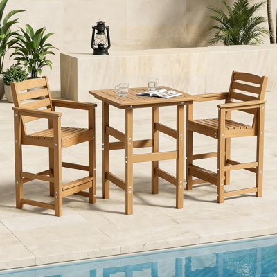 3-Piece HDPE Outdoor Patio Bar Set With Two Chair And Square Bar Table