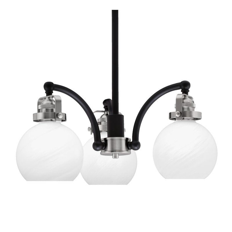 Lustre 3 lumières avec verre en marbre Easton, Noir mat/nickel brossé
