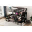 Lit mezzanine en métal avec bureau, rangement, prise et DEL - noir pour chambre à coucher