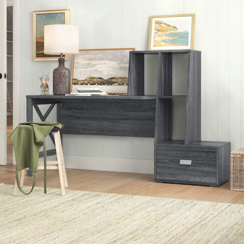 Theo Executive Desk with Power Outlet, Distressed Gray