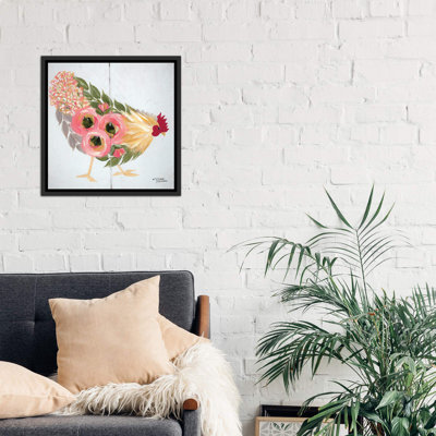 «Floral Hen on White» par Michele Norman - impression d'art graphique