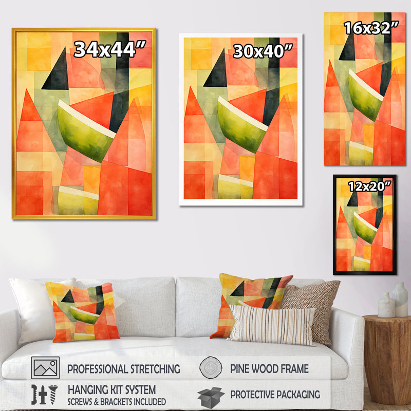 Motif de melon d'eau rouge géométrique 1 - Melon, H 32 po x l 16 po x P 1 po