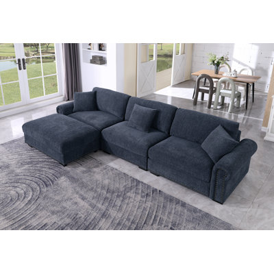 Oliver Modern Style Upholstered Large 3 Seats Seville Couch With Ottoman