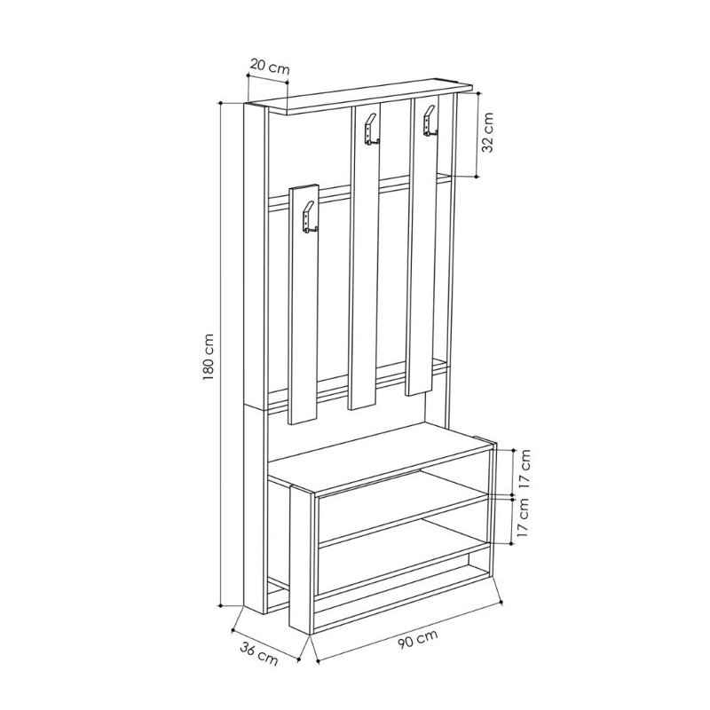 Cannes Hall Tree 90cm Wide with Bench and Shoe Storage, Dark Coffee