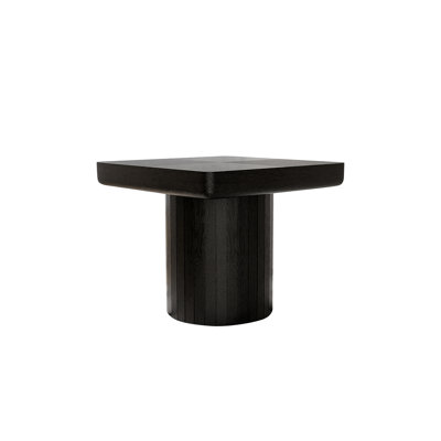 23.6" Modern Solid Wood Veneer End Table, Minimalist Square Side Table with Parquet Pattern, Grooved Cylindrical Base & Thickened Tabletop, Compact Accent Table for Living Room
