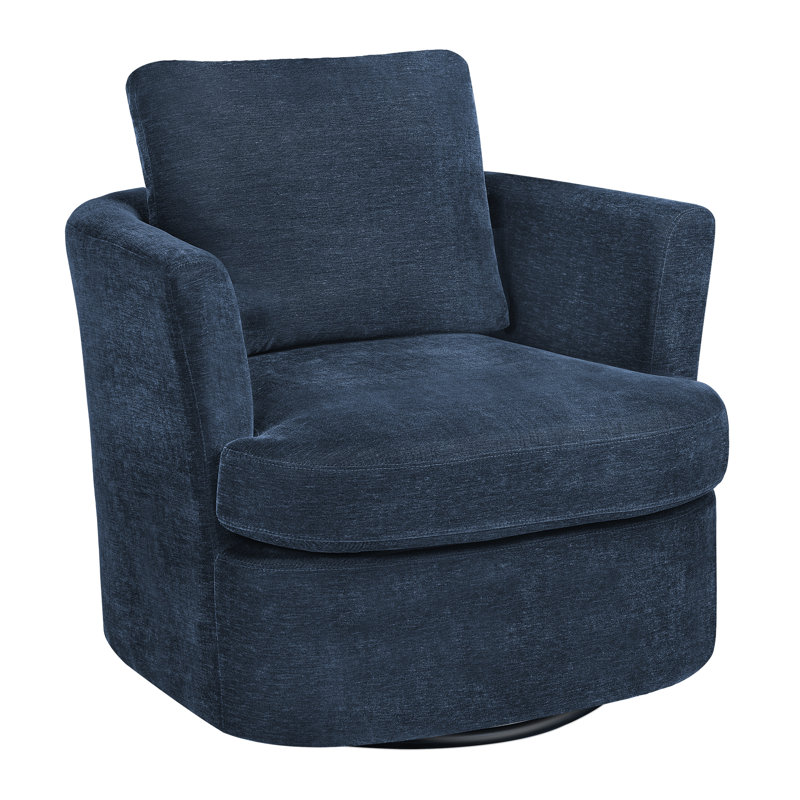 Jocqueline 32.3'' Wide Swivel Barrel Chair, Navy Blue
