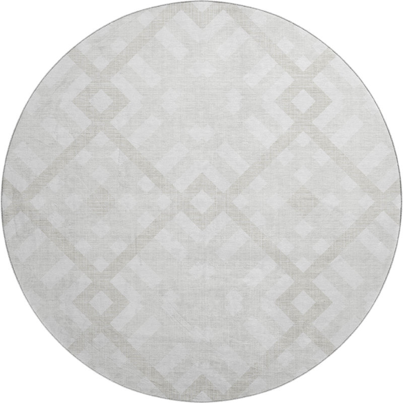 Premium Machine Washable Mayfield AMF616 Geometric Rug, 8' Round, Ivory