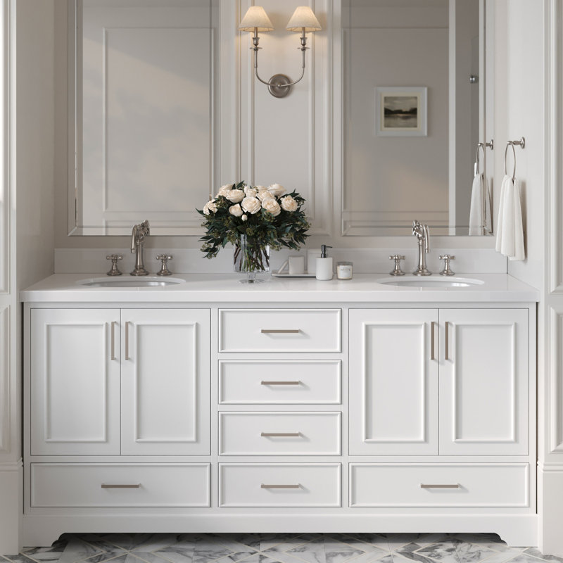 Meuble-lavabo double avec plateau Abshire 73, Blanc