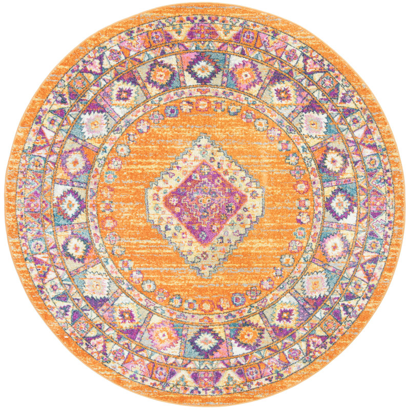 Christa Southwestern Orange/Fuchsia Area Rug, Round 8'